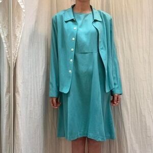 Robins Egg Blue Silk Dress & Blouse Jacket Set New With Tags VTG Victoria Holley